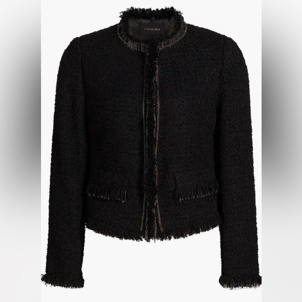 Kobi Halperin Black Bouclé Fringe-Trim Collar Jacket NEW WITH TAGS